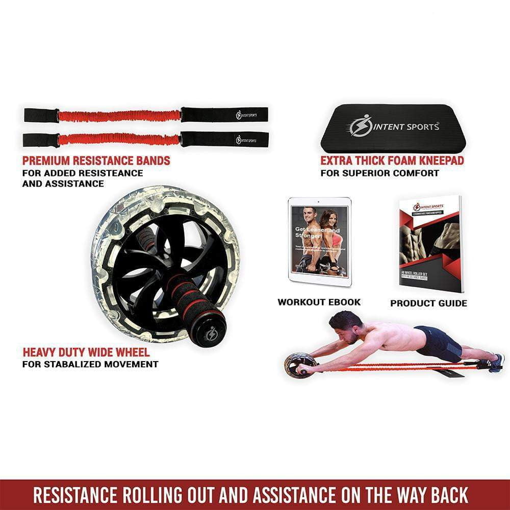 Multi Functional Ab Roller Wheel KIT with Resistance Bands - Intent Sports