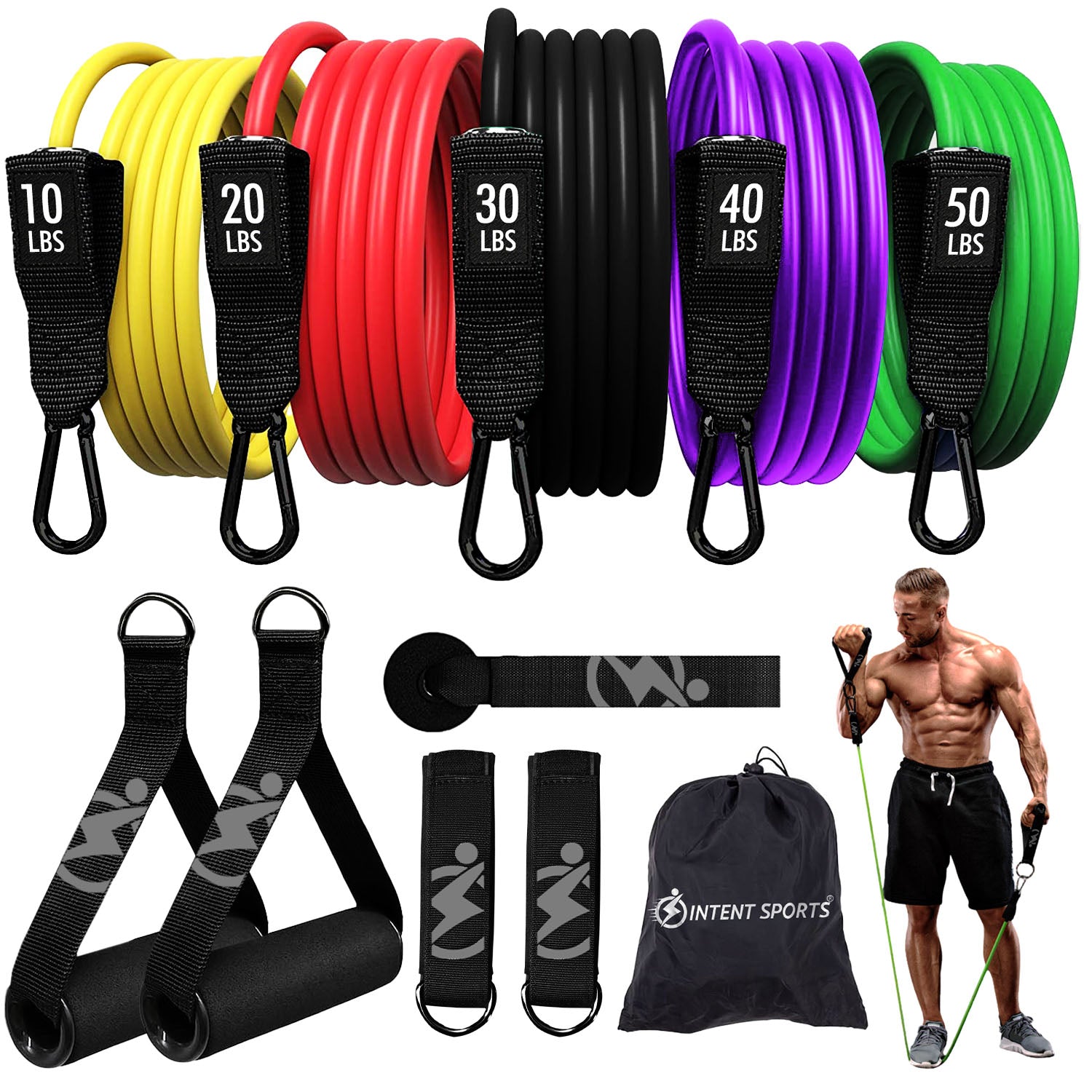 Resistance Bands Set – Exercise Bands with Handles, Door Anchor, Legs Ankle Straps, Carry Bag for Fitness, Muscle Training, Home Workout, Physical Therapy, Shape Body for Men and Women