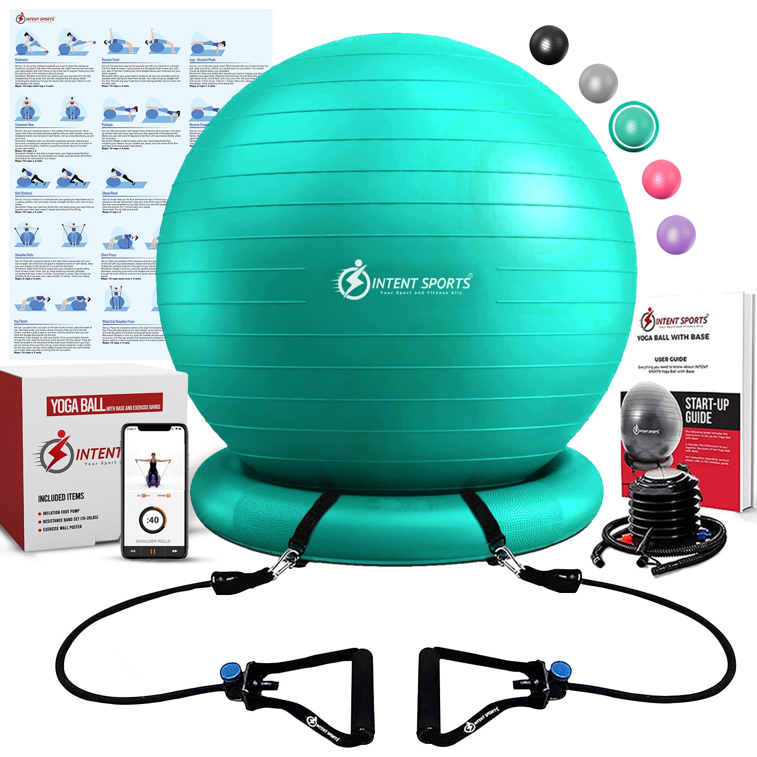 Athletic Works Exercise/Fitness/Work Out Ball 65 cm with Pump Anti Burst  Mint Green : Sports & Outdoors 